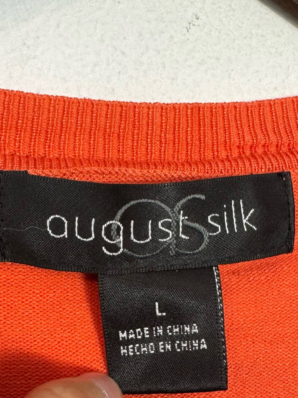 August Silk Orange Lightweight Knit Cardigan Sweater Silk Blend Large - Picture 4 of 5